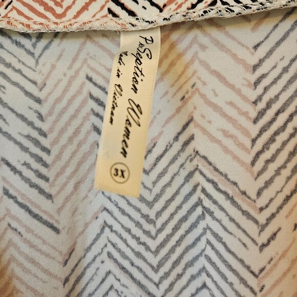 Perception Womens 3X Lightweight Chevron Print Blouse 3/4 Sleeves 1/4 zip vneck - Picture 2 of 6